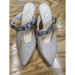 AGL Attilio Giusti Heels Women's 7 Gray Leather Slip-On Buckle Strap Preppy S66